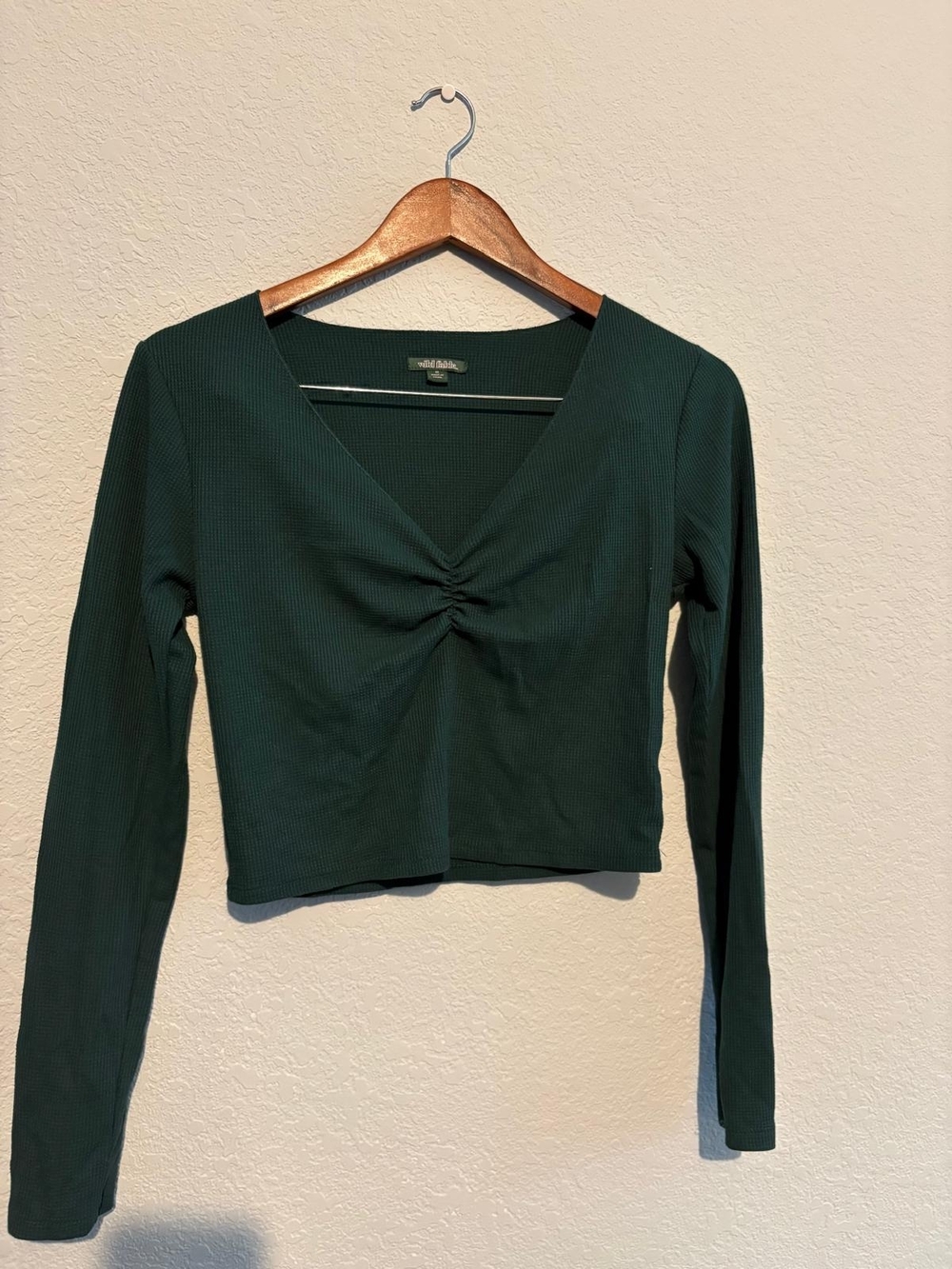 wild fable Dark Green Ribbed V-Neck Long Sleeve Top - Picture 1 of 3